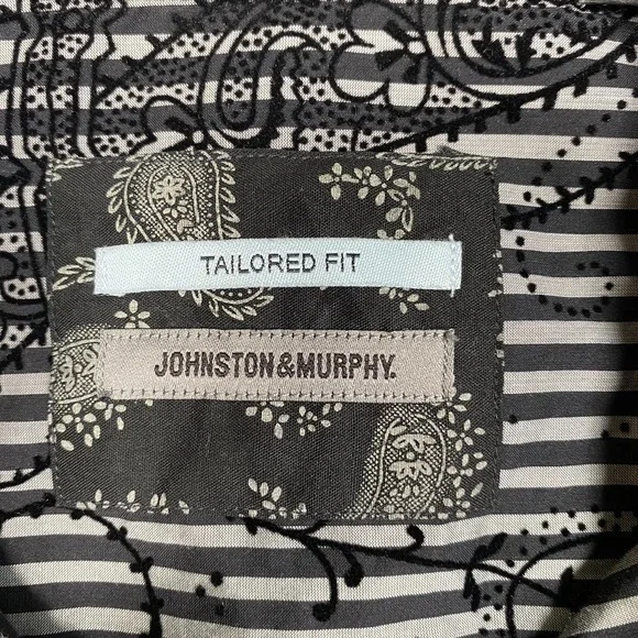 Johnston & Murphy Men's XL Long Sleeve Button Down Shirt Black‎ Textured Paisley - Picture 3 of 7